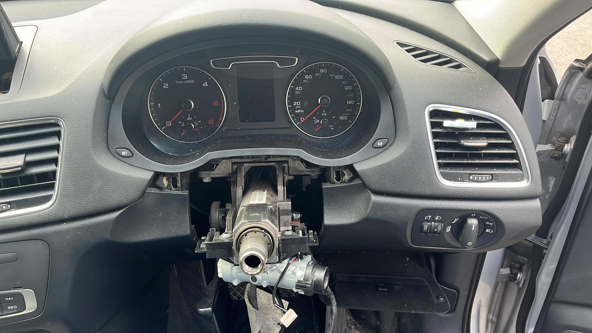 Audi Q3 2014 Steering Column Module Replacement – No Ignition Fix Audi Q3 2014 steering column disassembled ignition repair no start issue